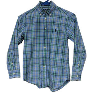 Ralph Lauren Boy's sz S ( 8 ) Blue, Green, and Black Plaid LS Button Down